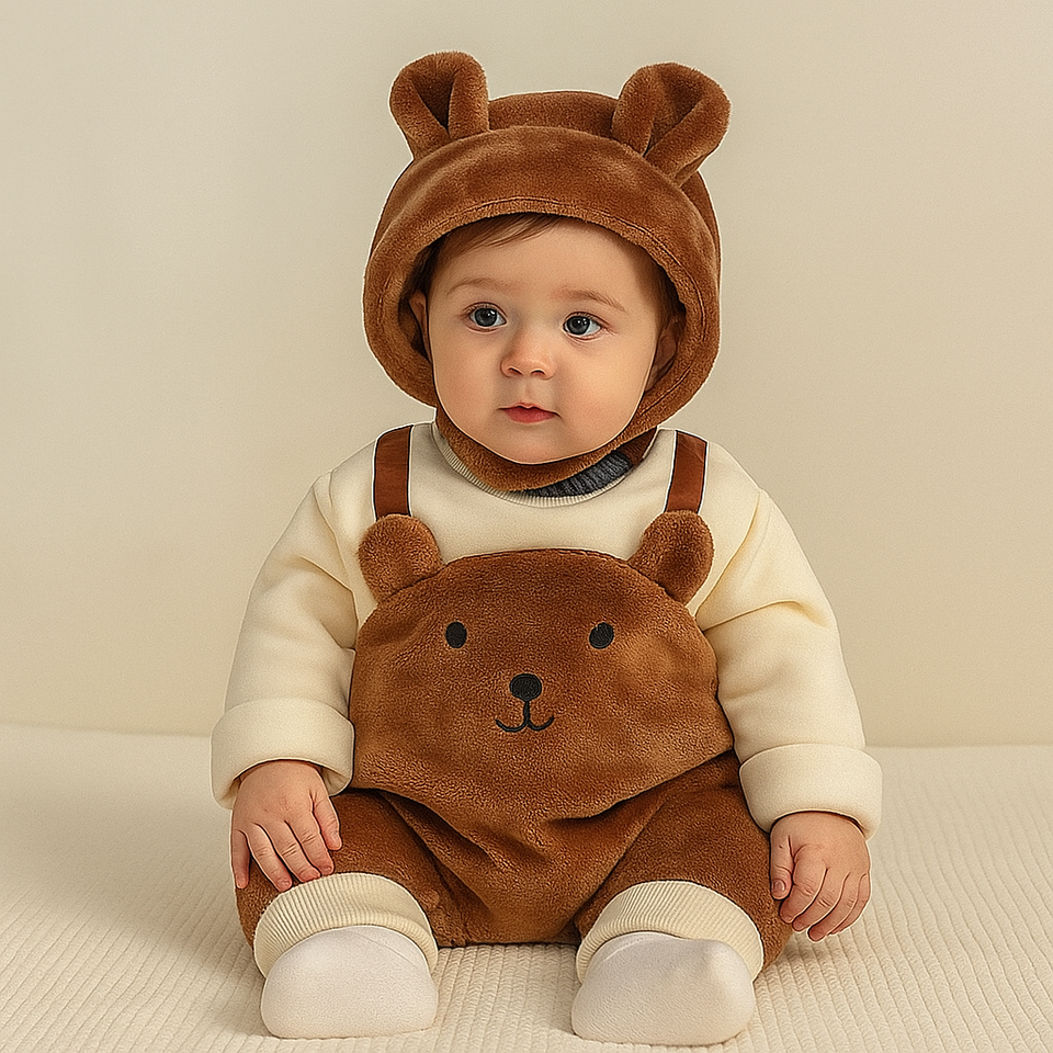 MiniSnow – Knus & Beschermend – Pluche Romper & Muts