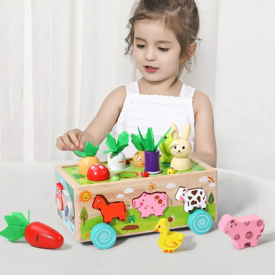 Woods™  - Vormpret in een wagen - Dieren en Groente puzzel