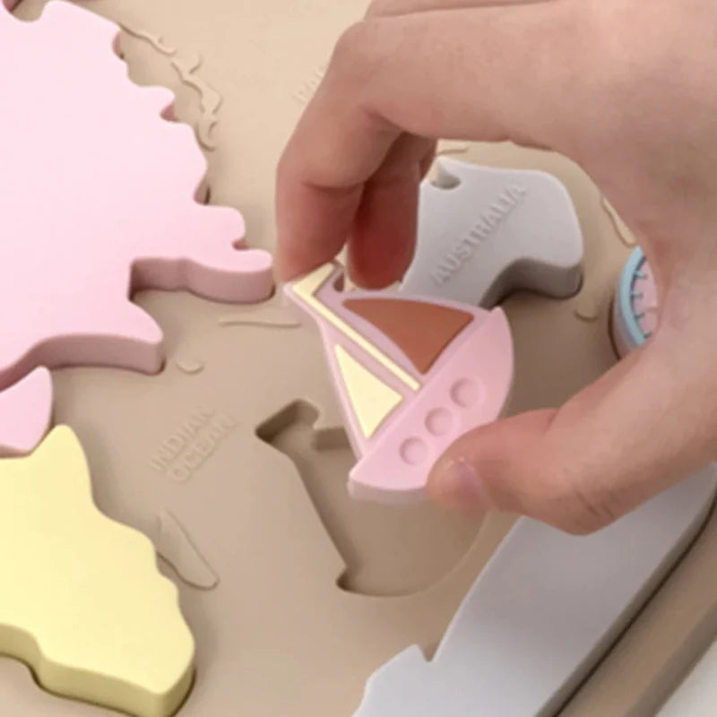GeoKids – Montessori & Educatief – Siliconen Wereldkaart Puzzel