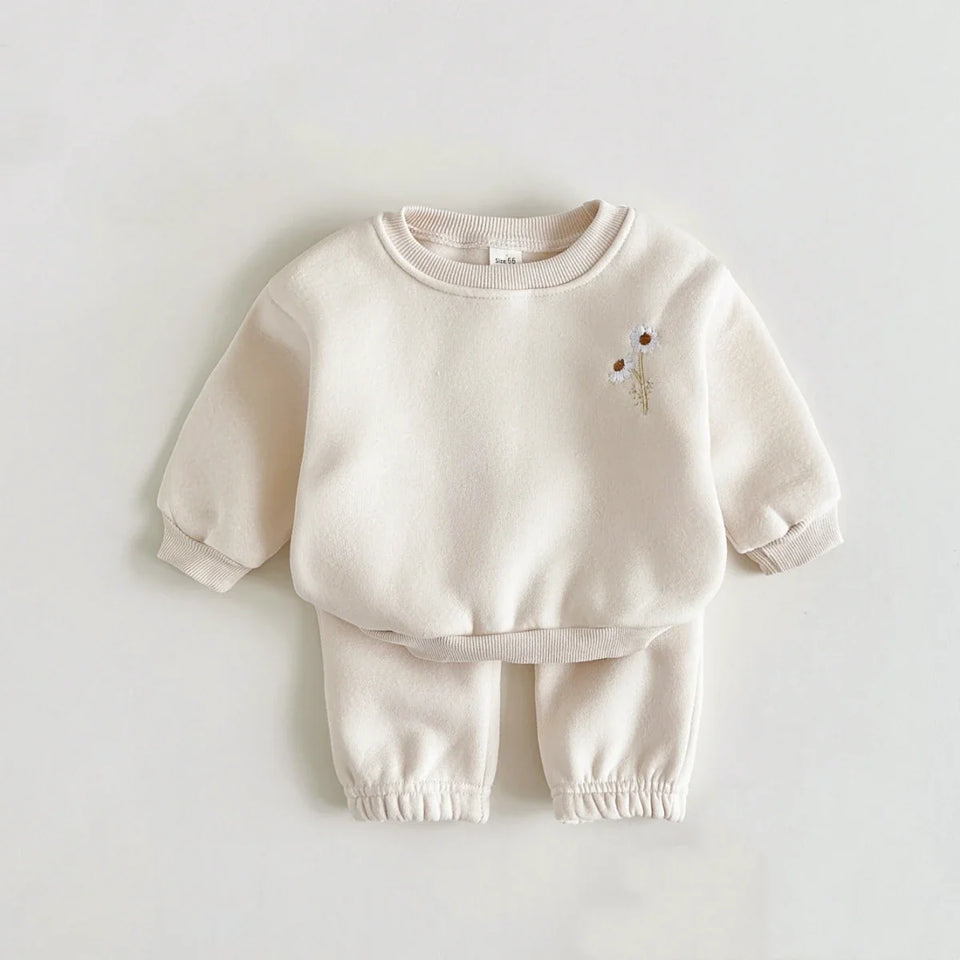 Mini Fashion™ - Warm & Comfortabel - Trainingspak met Bloemenborduursel