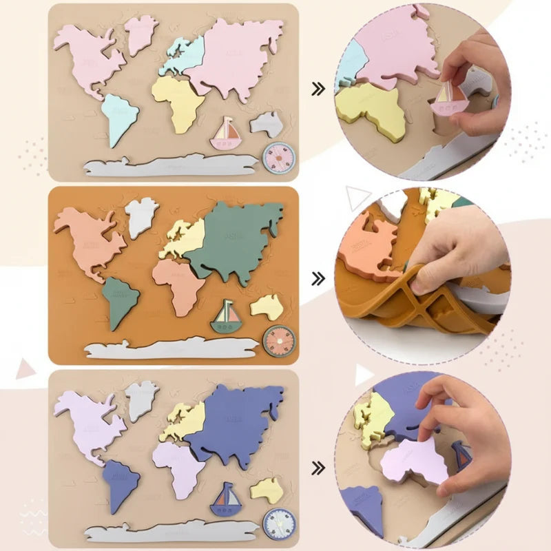 GeoKids – Montessori & Educatief – Siliconen Wereldkaart Puzzel